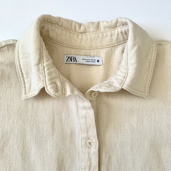 Zara Twill Denim Shirt Jacket Balloon Sleeve Collar Coastal Grandma Coquette - Picture 4 of 11